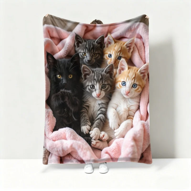 Manta de Franela con Estampado de Gatitos Multicolores, Suave y Acogedora, para Amantes de los Gatos