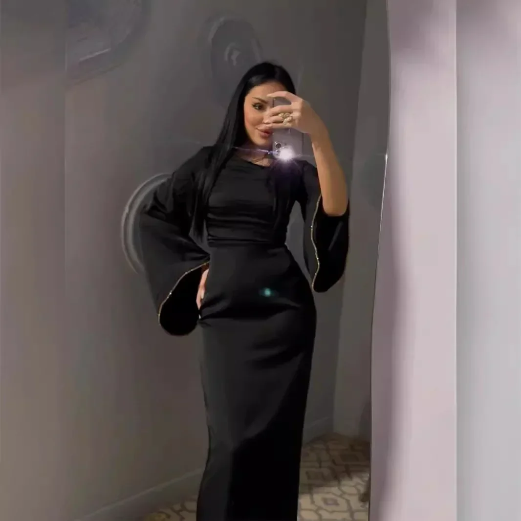 女性用長袖サテンドレス,スリムフィット,イスラム教徒のイブニングドレス,新しい秋のコレクション