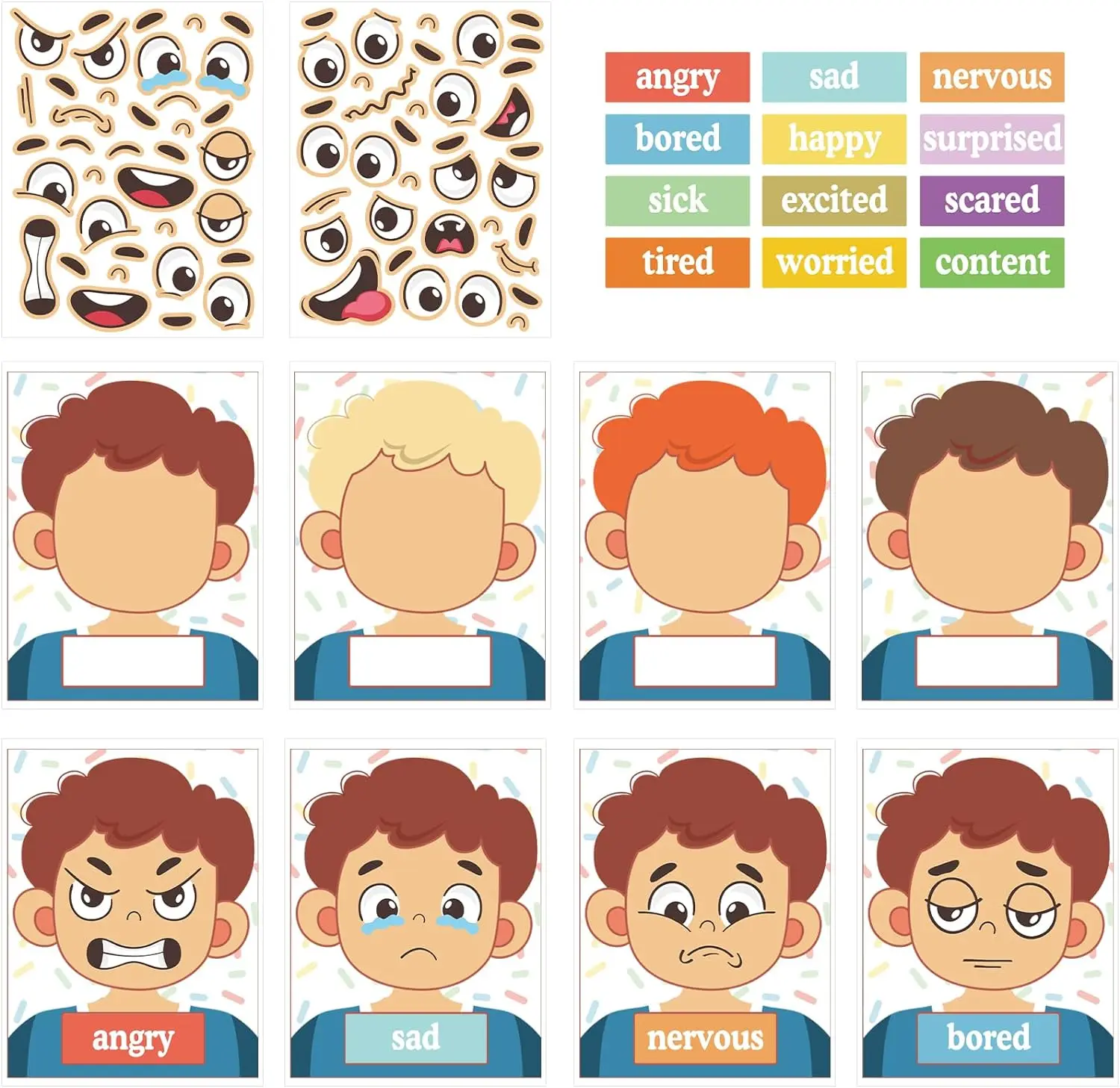 15Pcs attività di apprendimento emotivo sociale 2 Face board con 9 carte di emozione che fanno giochi di volti giocattoli educativi per l'autismo sensoriale