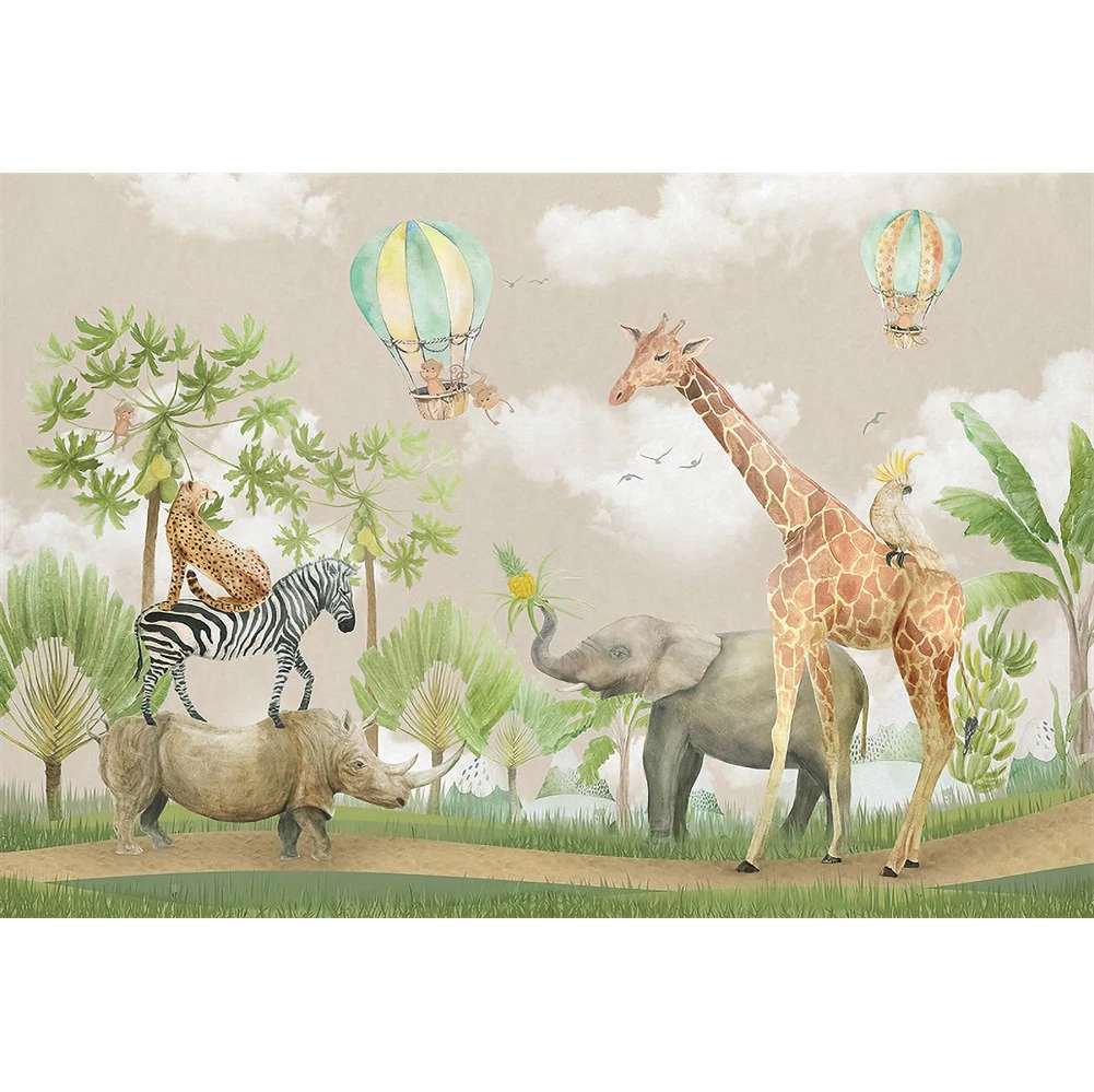 Laeacco Động Vật Châu Phi Sinh Nhật Nền Khí Cầu Khí Nóng Rừng Safari Đảng Bé Chân Dung Tùy Chỉnh Nhiếp Ảnh Backdrop