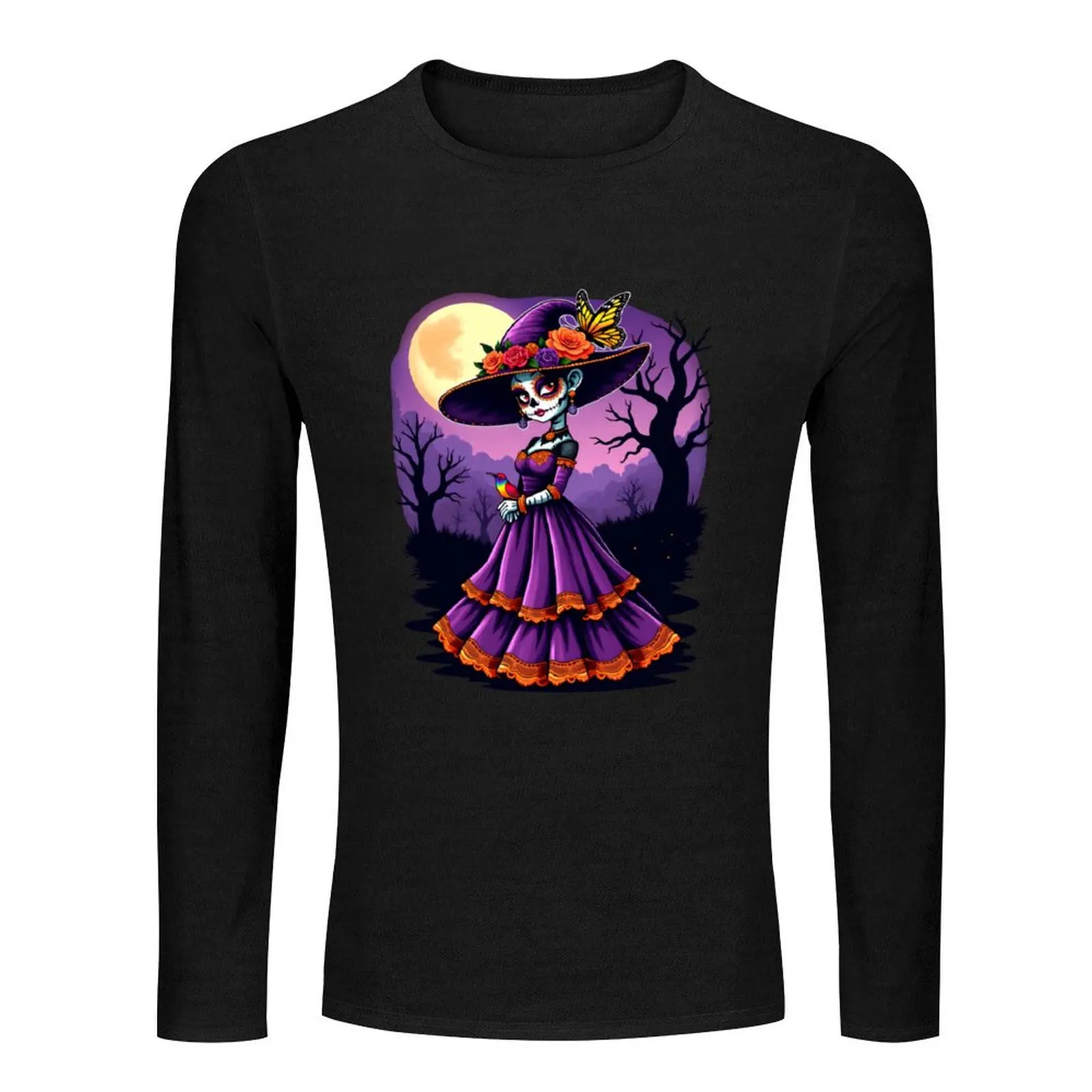 Cute Catrina in purple tones Long T-Shirt anime T-shirt for a boy boys t shirts funny t shirts for men