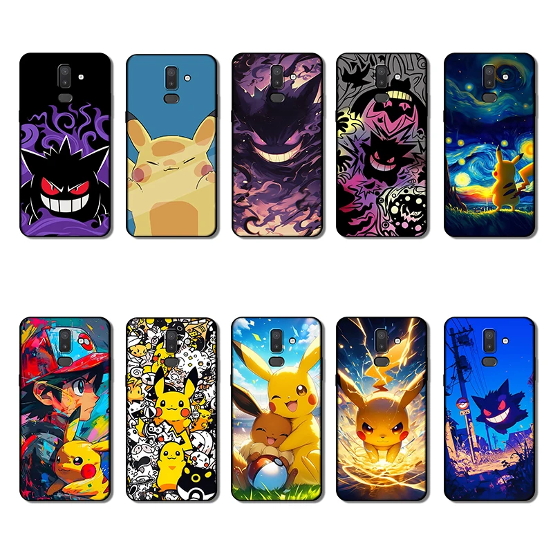 Samsung S6 S7 Edge S8 S9 S10 Plus Pokémon  Creative Design Soft Black Phone Case