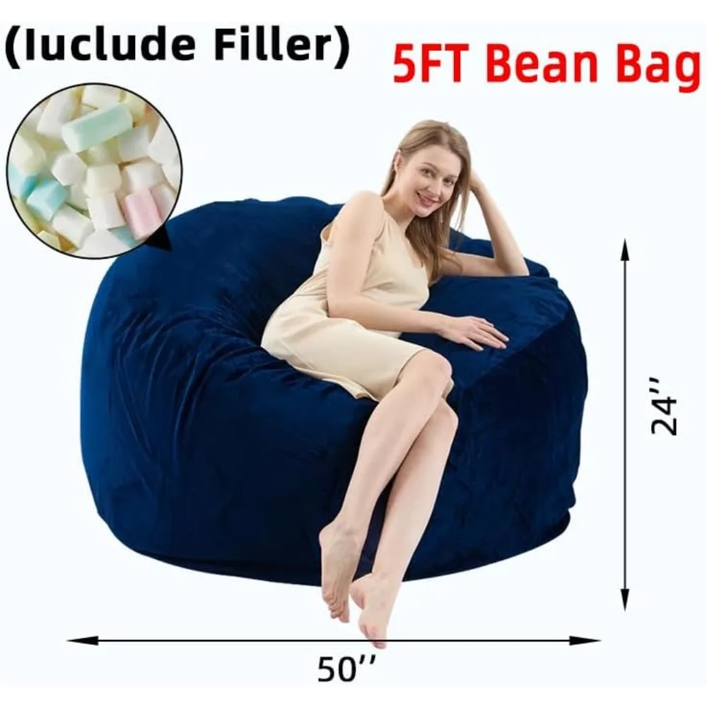 كرسي بين باج مملوء بإسفنج الذاكرة للبالغين - أثاث غرفة معيشة كبير الحجم بطول 5 أقدام، مناسب للجلوس المريح #2