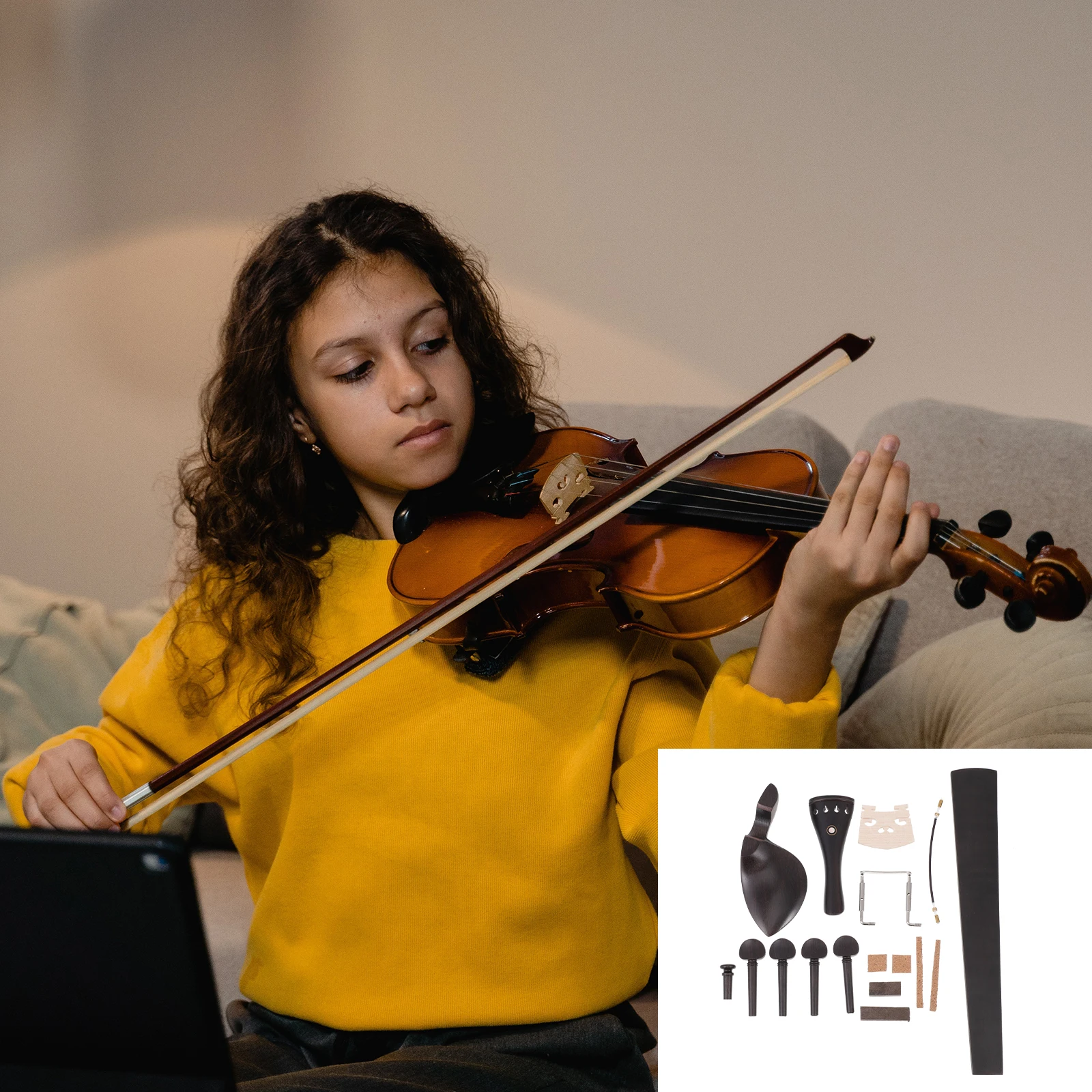 

Professional 44 Ebony Violin Parts Set Hardwood Fingerboard Undyed Fisheye Maple Piano Code Violin Accessories