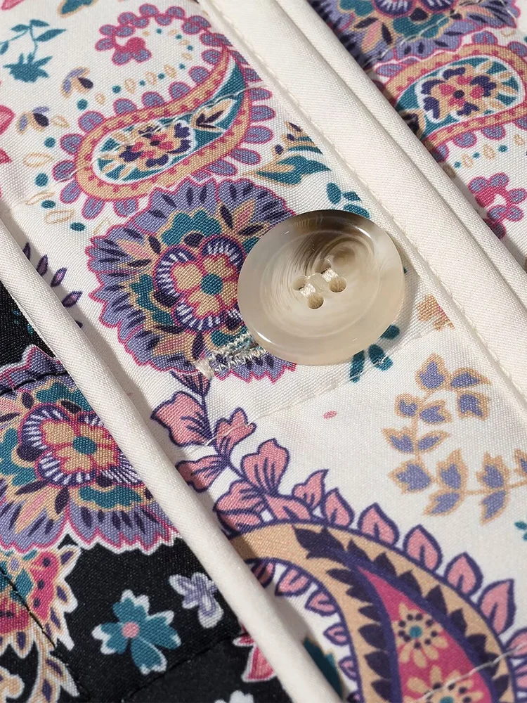 معطف نسائي جديد على الطراز الأوروبي متعدد الاستخدامات ومزاج نحيف مطبوع عليه زهور وأكمام طويلة وياقة واقفة معطف قطني مبطن