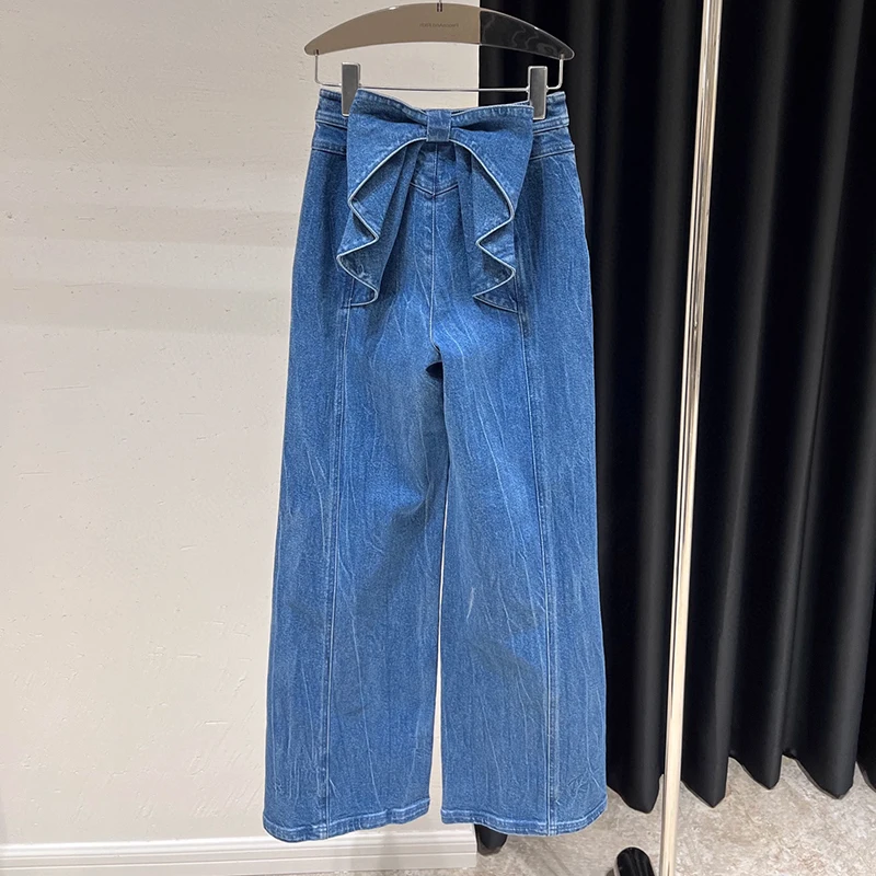 Back Bow Y2k Jeans Women Elegant Straight Baggy Pants Korean Fashion Denim Pants Streetwear Women Wide Leg Pants