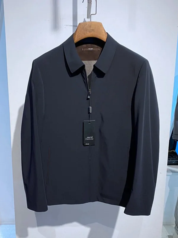 

Men's Busin Casual Jaet Spring Autumn Deep Blue Zipper Collar Polyester Fabric Micro Fce Versatile Commuting