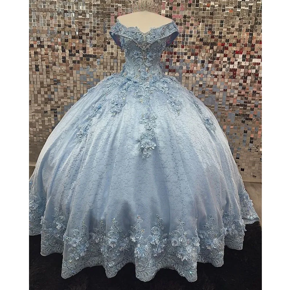 Himmelblaues Ballkleid Quinceanera Prinzessin Partykleid Damen Vestidos De 15 Años 2025 Applikation rückenfrei Sweet 16-Kleid Festzugskleid