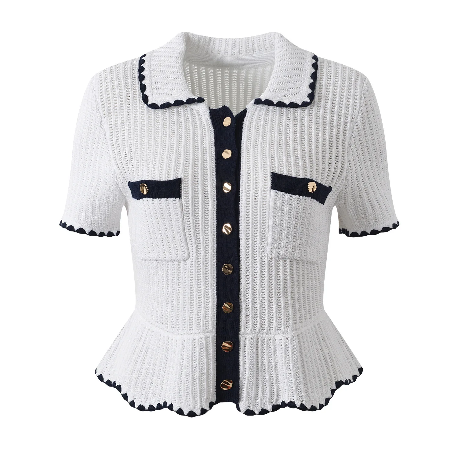 ZJYT Summer Cardigan Sweaters for Women Ruffles Tunic Knitting Tops Short Sleeve Single Breasted Knitwears Jersey Mujer Fashion