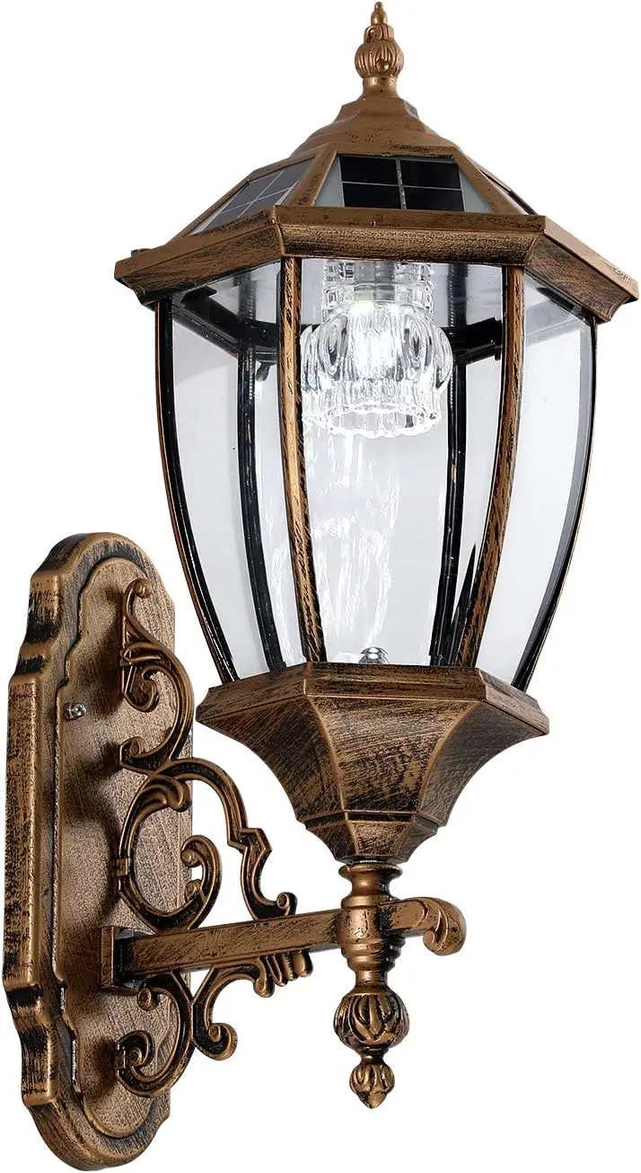 

Solar Wall Lamp with Light Sensor, Waterproof Outdoor LED Hexagonal Fixture - Bronze