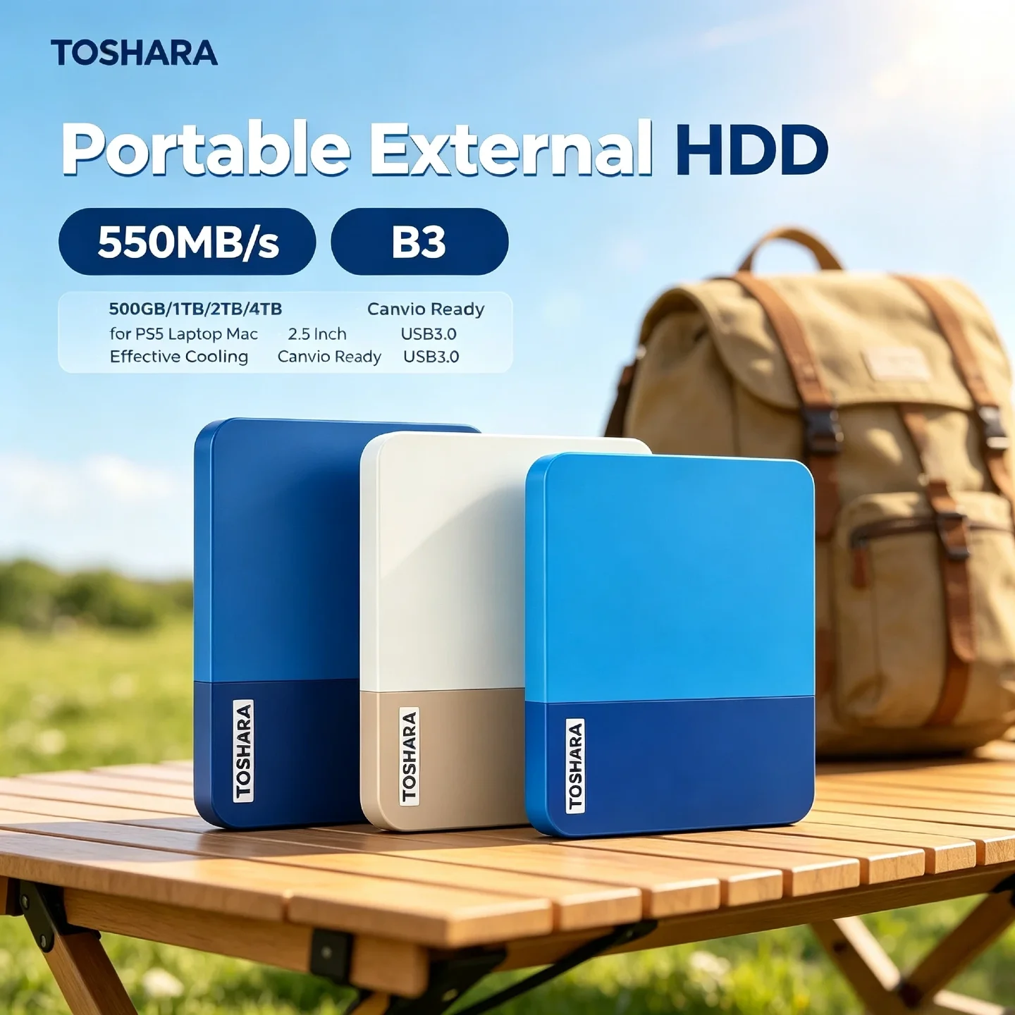 550MB/s TOSHARA B3 Portable External Hard Drive 4TB 2TB 1TB 500GB for PS5 Laptop Mac Reliable Storage Fast Transfer High Speed