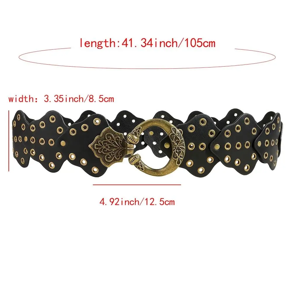 موضة جروميت بولي Leather حزام خصر من الجلد خمر برشام واسعة الخصر حزام السرج y2k القوطية Steampunk حزام النساء السيدات