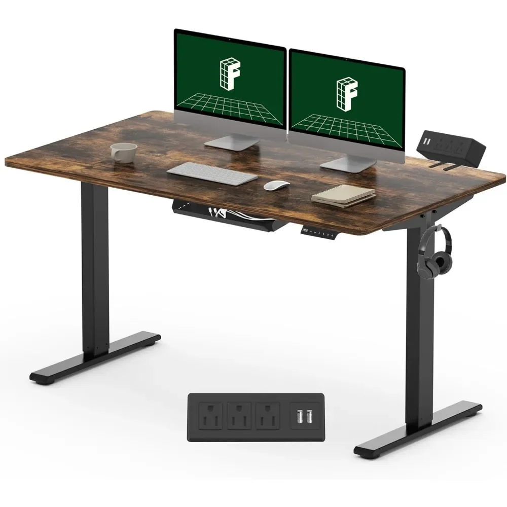 EN2 Electric Stand Up Desk 55 x 28'' Whole-Piece Desktop Height Adjustable Standing Desk with Desk Clamp Power Strip