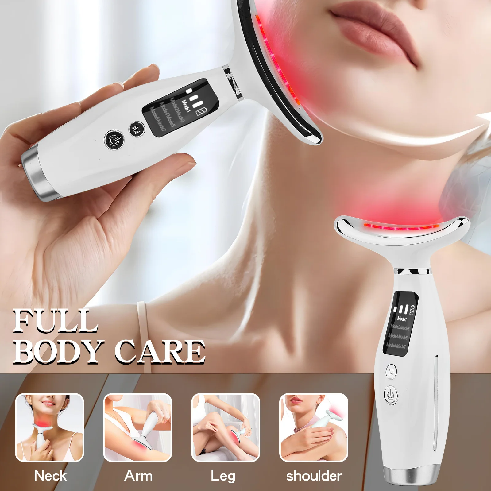 คอหน้านวด EMS Double Chin Remover V Line Chin Lift Up 7 สี LED อุปกรณ์ป้องกันคอริ้วรอย Face Slimmer Chin ลด