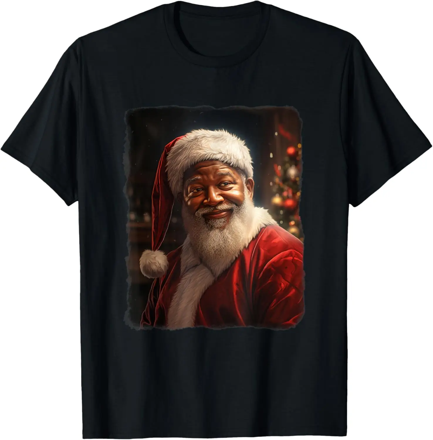 

Santa Claus African American Realistic Potrait Christmas T-Shirt