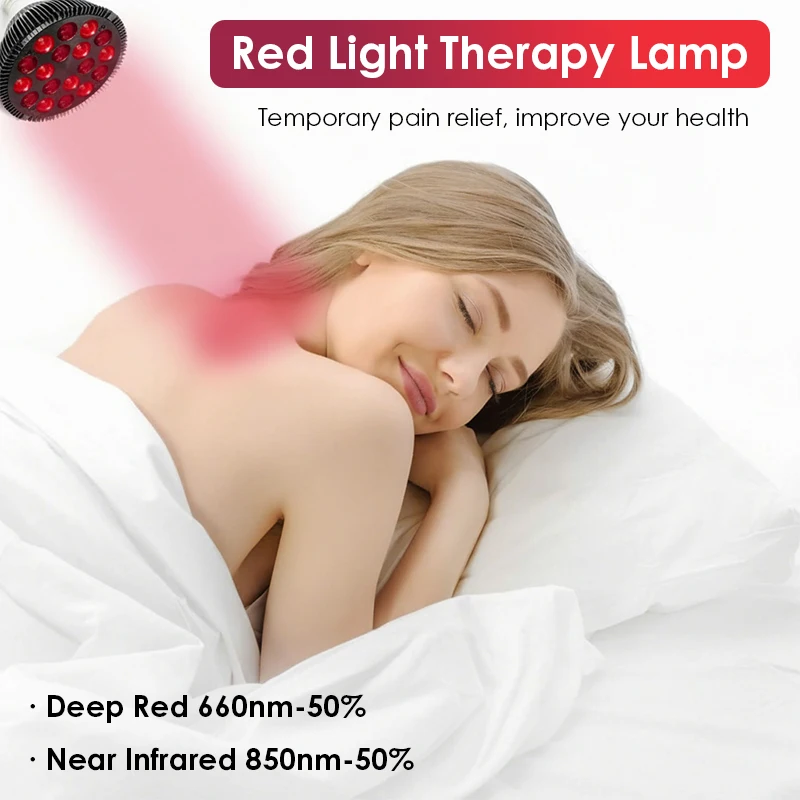 18pcs Red Lights Lamp Therapy Holder 360° Adjustable Clamp 660&850nm Infrared Combo Bulb for Relief and Recovery Skin Care Pain