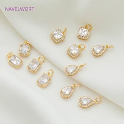 Round/Square/Water-Drop Shape Pendants Wholesale 18K Gold Plated Cubic Zirconia Charm Pendants For DIY Necklace Jewelry Making