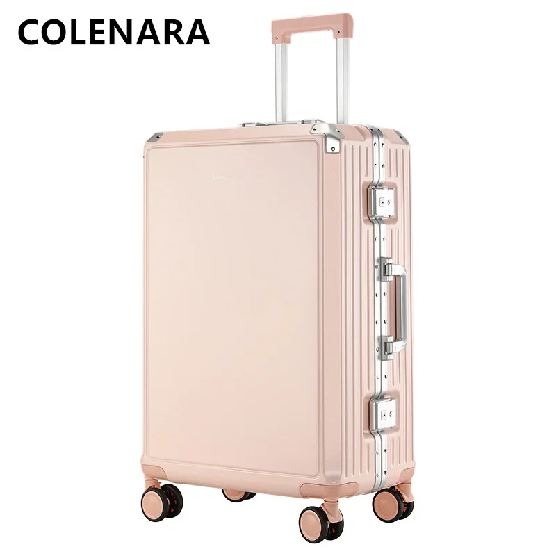 COLENARA-Cabine Bagagem Alumínio Quadro Trolley Case, Universal roda rolamento mala, ABS e PC Boarding Case, 20 ", 22", 24 ", 26"