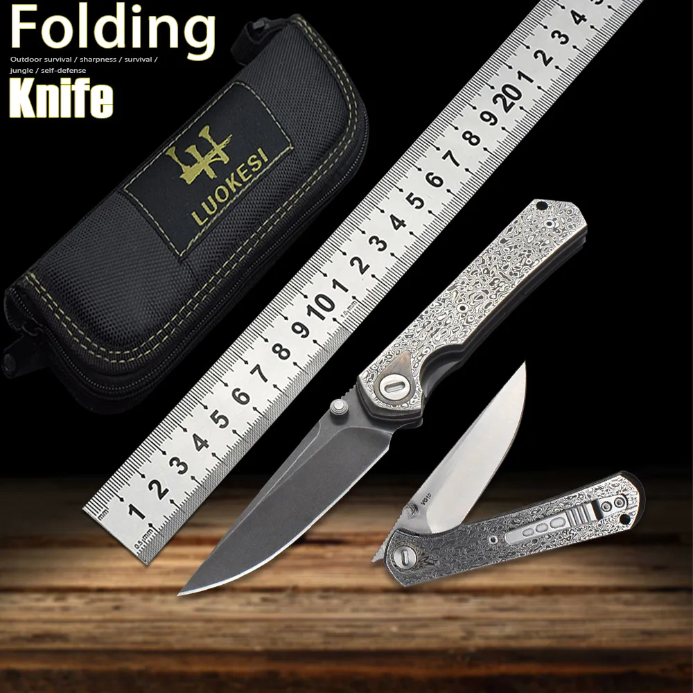 VG10 Blade Damascus Steel Handle Ball Bearing Folding Knife Outdoor Survival Hunting Fishing Hiking Fruit Knife Portable EDC