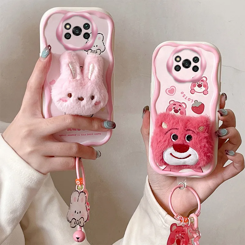 3D Cartoon Plush Case For Xiaomi Poco X3 X4 X5 F5 M3 M4 M5s C3 C31 C55 10T Lite 13 Pro Furry Nutria Bunny Bear Soft Fur Cover