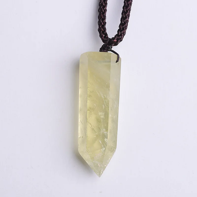 10pcs 4-5cm Original Stone Yellow Crystal Pendulum Pendant Necklace Divination Faceted Single Pointed Column