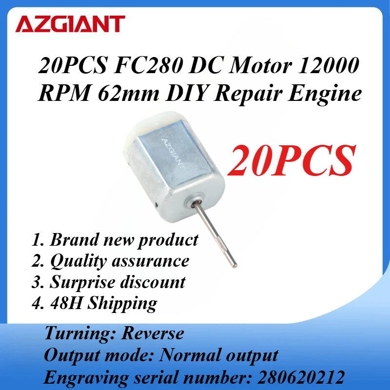 

20PCS FC280 DC Motor 12000 RPM 62mm DIY Repair Engine For Car Replacement Power Accesseries Reverse Rotation Toy High Quality