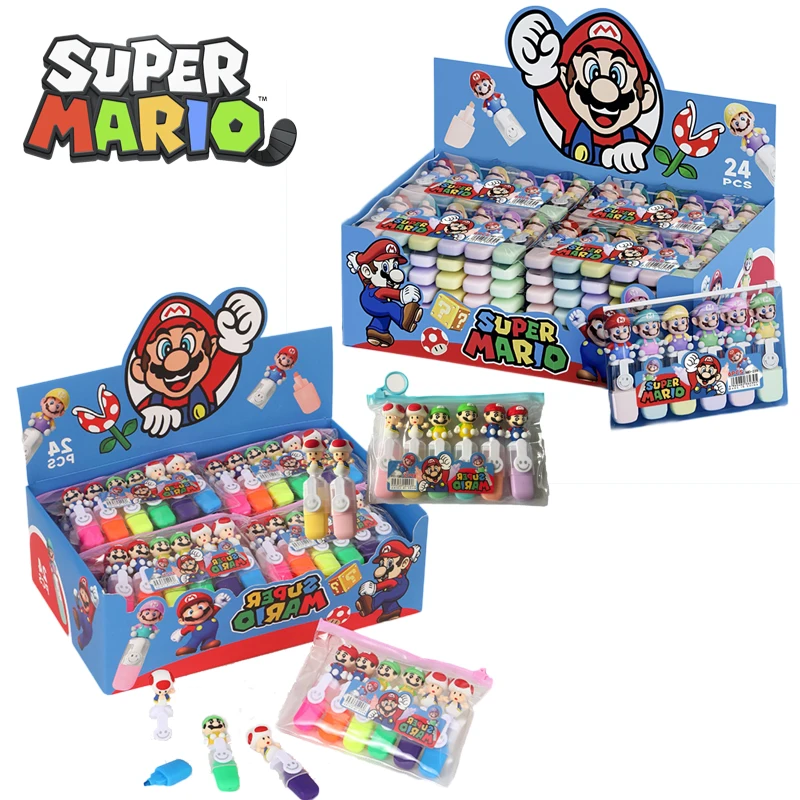 

Anime 6pcs/set Highlighter Pen Super Mario Hello Kitty Marvel Suit Colorful Markers Children Draw Graffiti Stationery Supplies