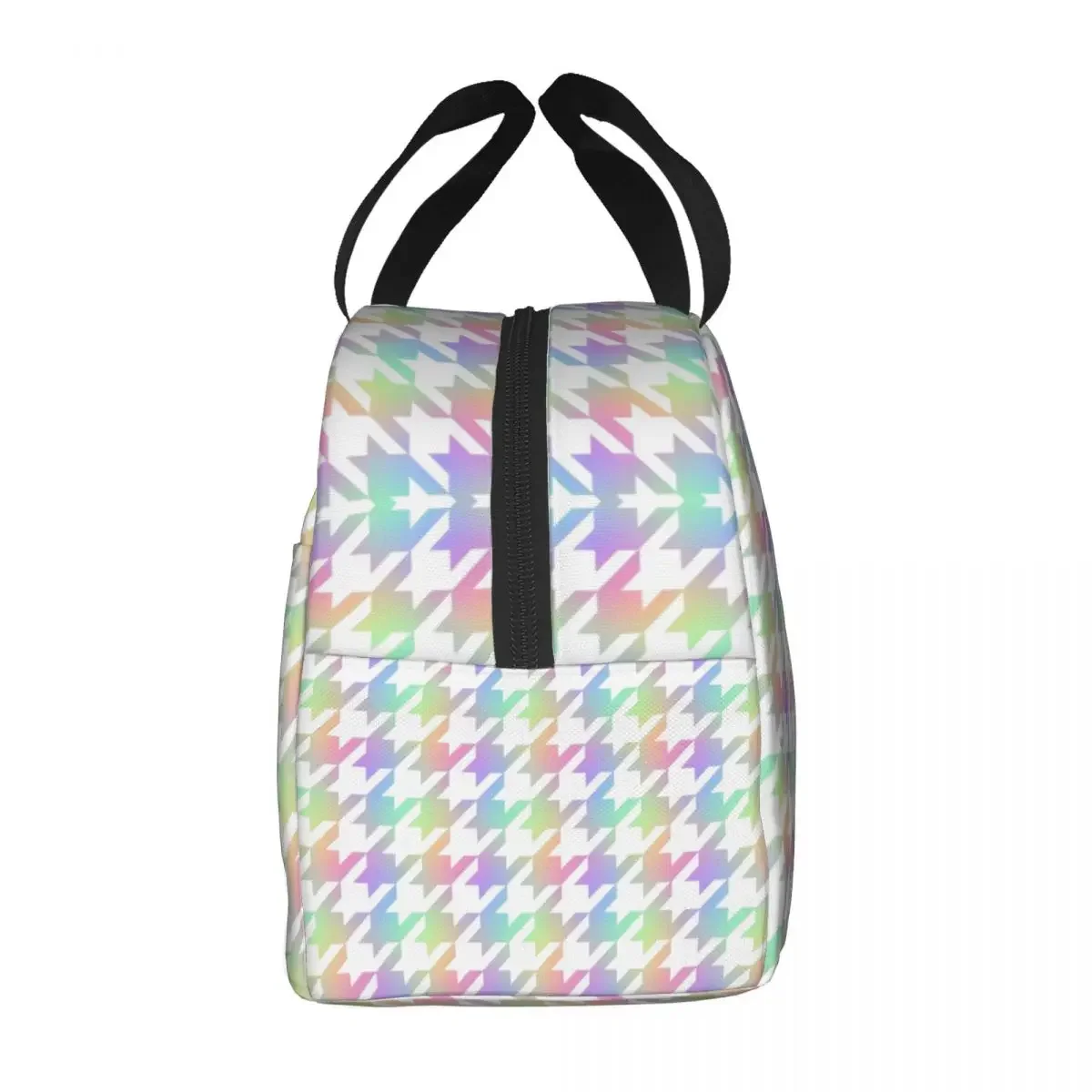 Rainbow Houndstooth Pattern Thermal Insulated Lunch Bags Dogstooth Resuable Lunch Container for Outdoor Picnic Storage Food Box