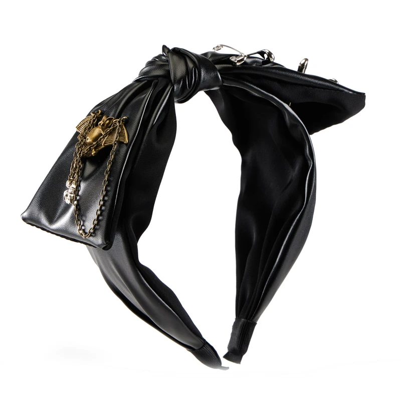 

Girls Streetwear PU Leather Bowknot Headband Gothic Lolita Rivet Buckle Hair Hoop Cosplay Party Punk Harajuku Hairbands