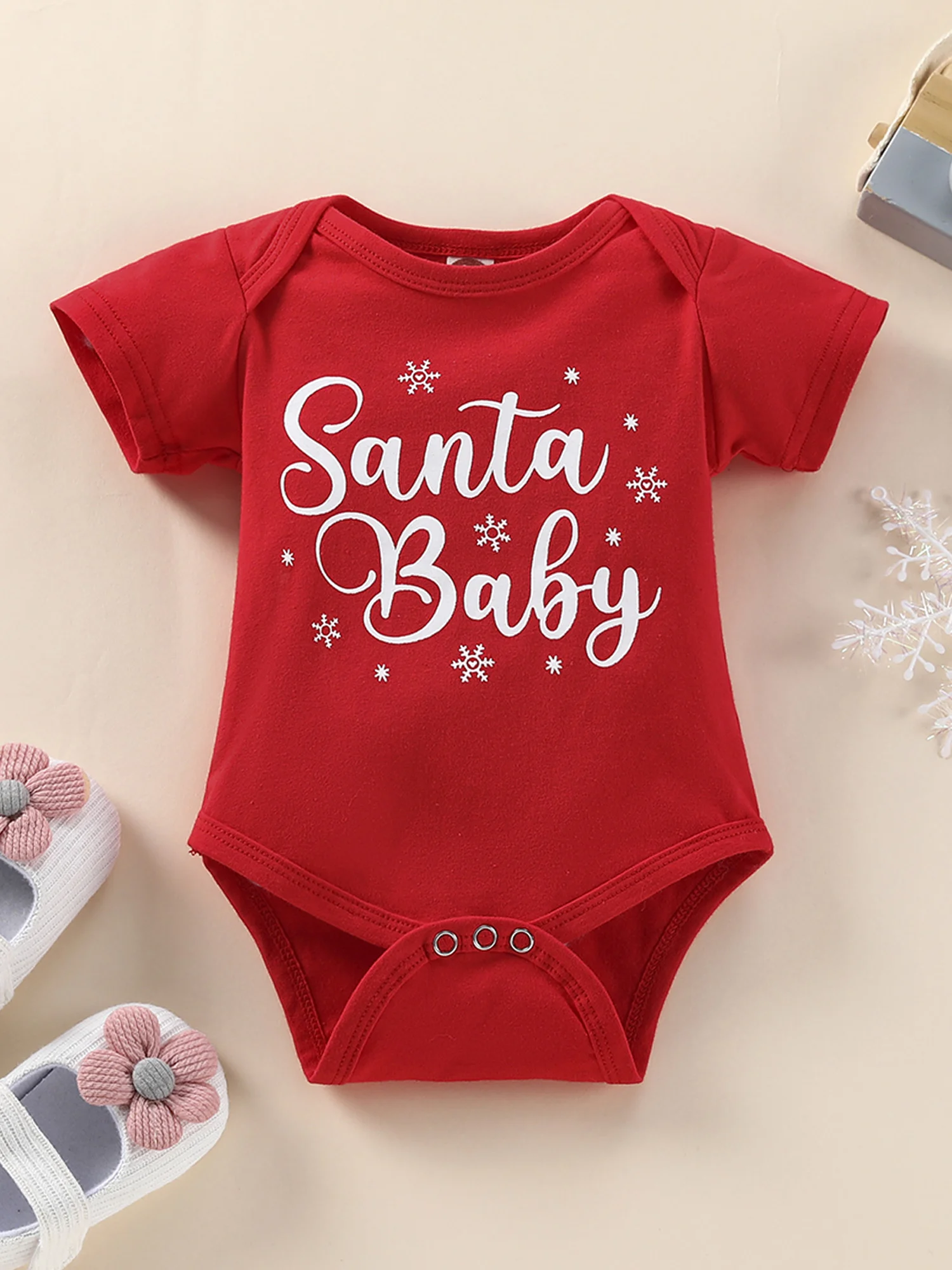 

Infant s Unisex Bodysuit Crew Neck Short Sleeve Winter Holiday Reindeer Patterned All-in-One Button-Up Playsuit