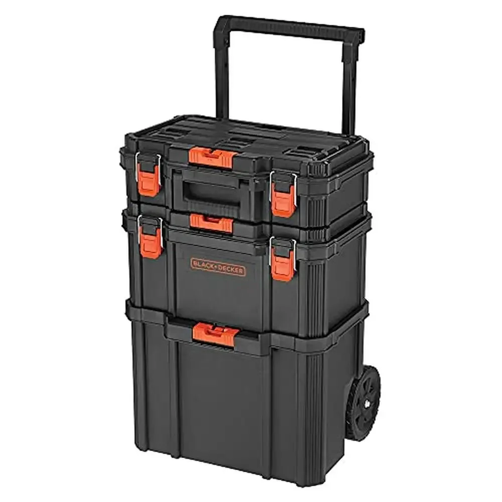 For Stackable Storage System 3 Piece Set Small Deep Toolbox Rolling Tote Quick Access Easy Portable Secure Ergonomic Telescoping