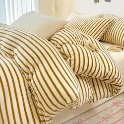 2024 Autumn/winter New Milk Velvet Stripe Single Duvet Set Warm Fleece Blanket Quilt Cover Double Use Large Size Bedding 180x220