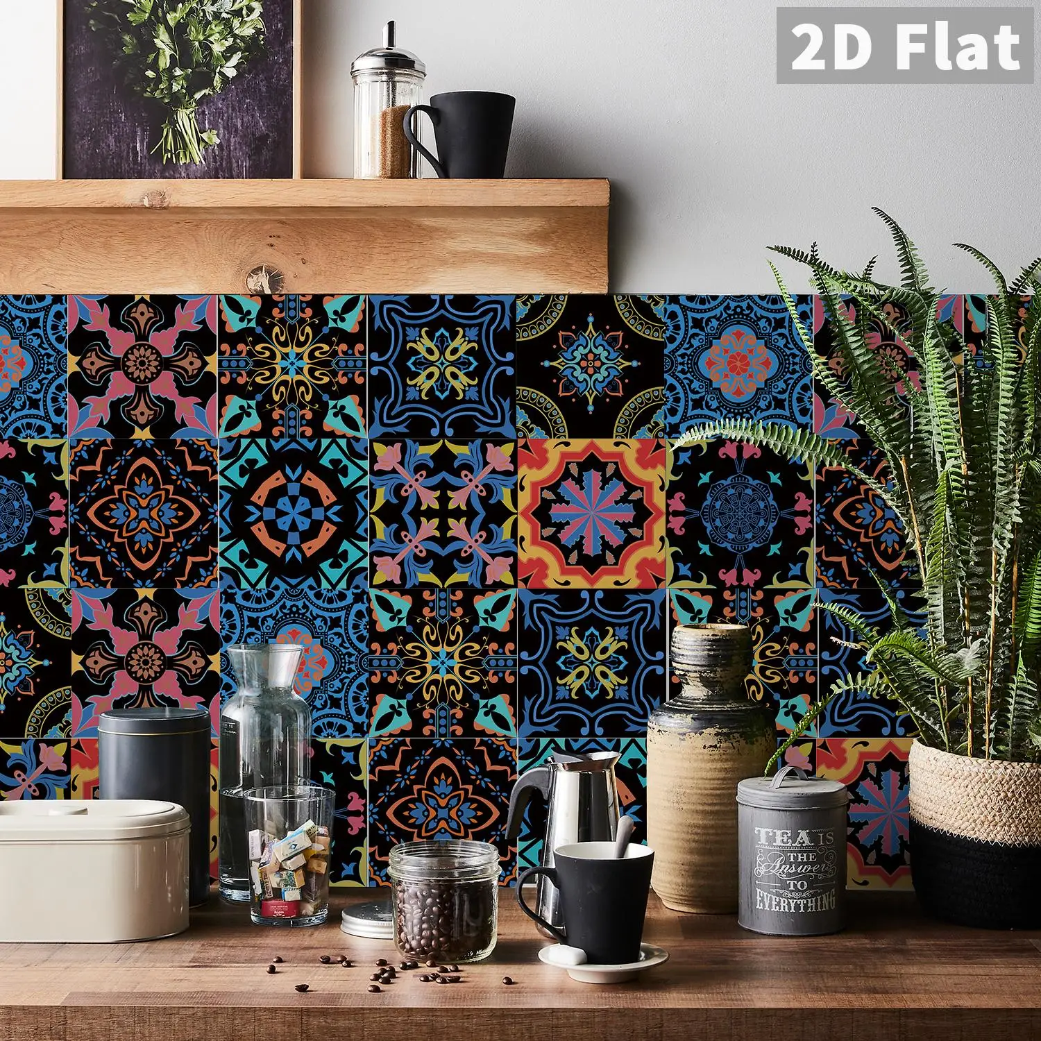 

Retro Moroccan flower brick wall sticker, living room background wall, foyer decoration, self-adhesive wall sticker