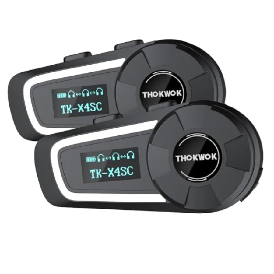 

Motorcycle helmet intercom for 6 riders up to 2000M ABS plastic black music share top-tier noise reduction LCD screen HiFi ster