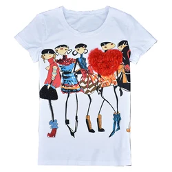 Hot 2022 top selling women's short sleeves t shirts five cartoon print chemise appliques flowers fashion t shirt female tshirt