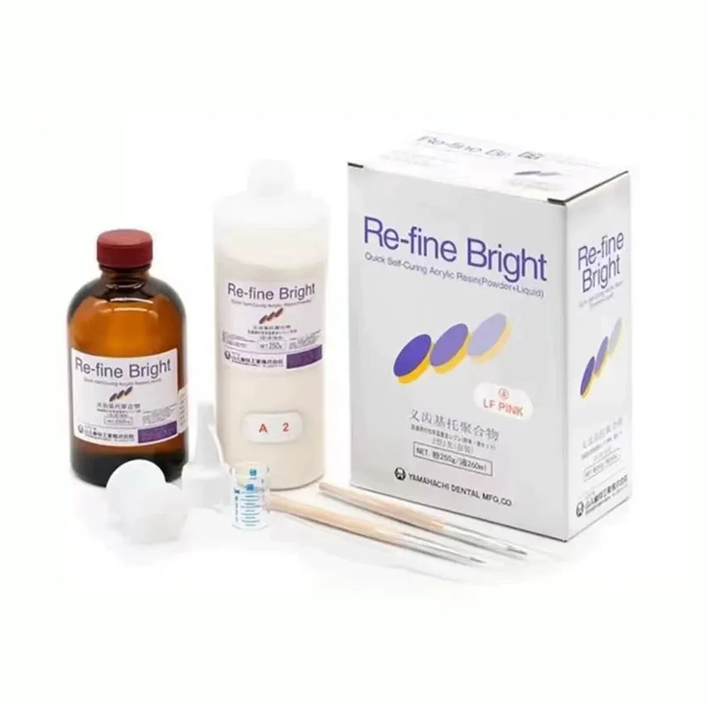 Yamahachi Refine Bright PMMA Acrylic Resin Quick Self Curing Denture Base Polymer Kit Dental Lab Temporary Restoration Repair