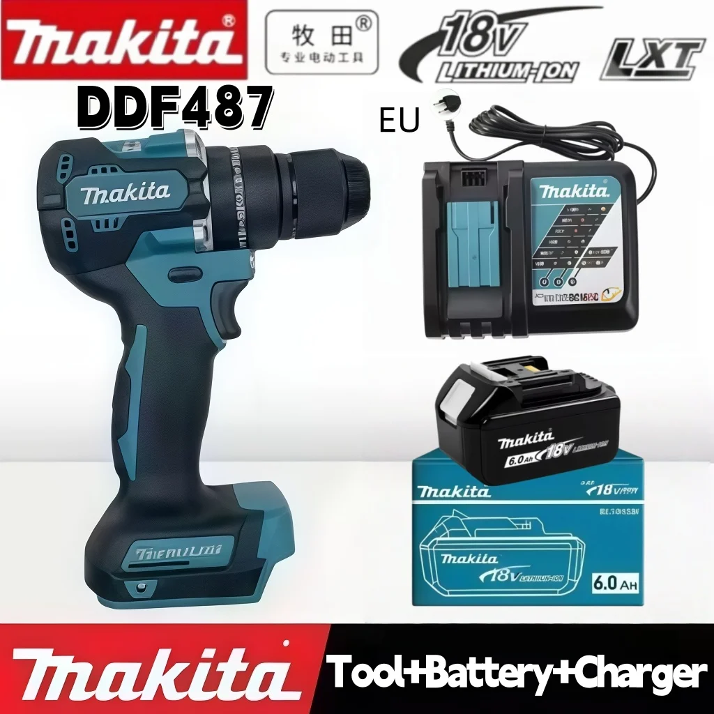 Original Genuine Makita 18V 6Ah Blue Box Battery Pack, Comes with Charger, Replacement Battery Suitable for DDF487 Power Drill