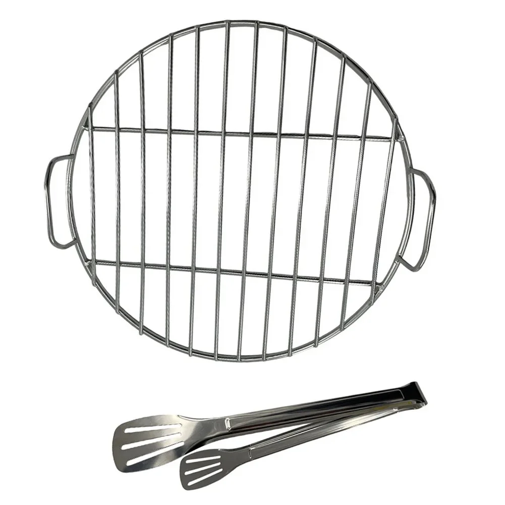 Round Grill Grate 304 Stainless Steel with Handle for Weber 47cm Kettle and Charcoal Grill Replacement 1241304 1221004