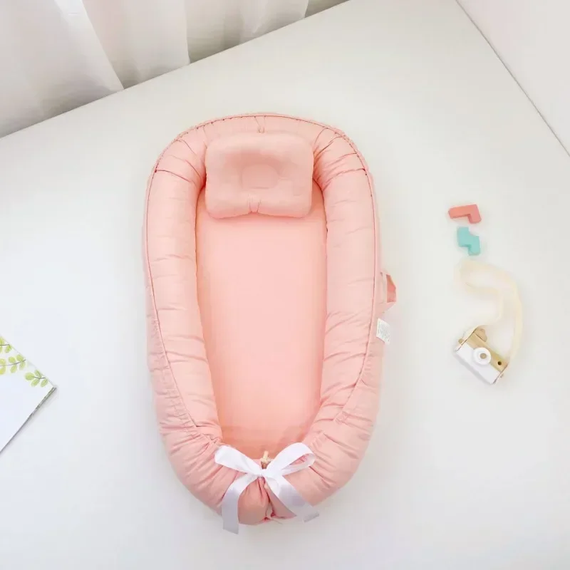 Solid Color Bionic Crib Medium Bed Pure Cotton Portable Baby Bed Anti-pressure Bed Surround Newborn Baby Bed