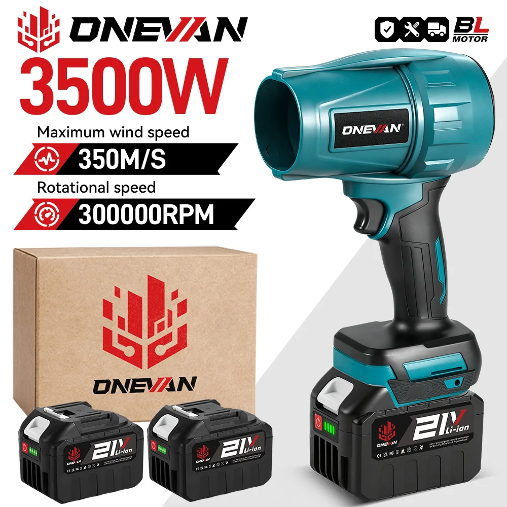 Image of ONEVAN Bürstenloser 3500W Elektro-Turbogebläse-Jetventilator 350M/S Hochleistungs-Autotrockner Schnee- und Staubblasgerät für Makita 18V Akku