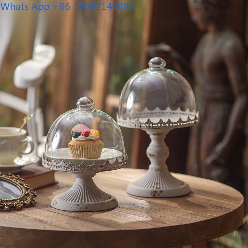 French Style Romantic Dessert Tray Transparent Cake Dome Vintage Decorative Fruit Plate with Retro Ambiance