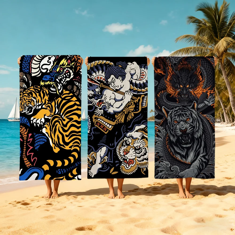 Tiger Retro Towel Large Quick-Drying Microfiber Soft Beach Towel for Travel Fitness Sauna Bathing Camping