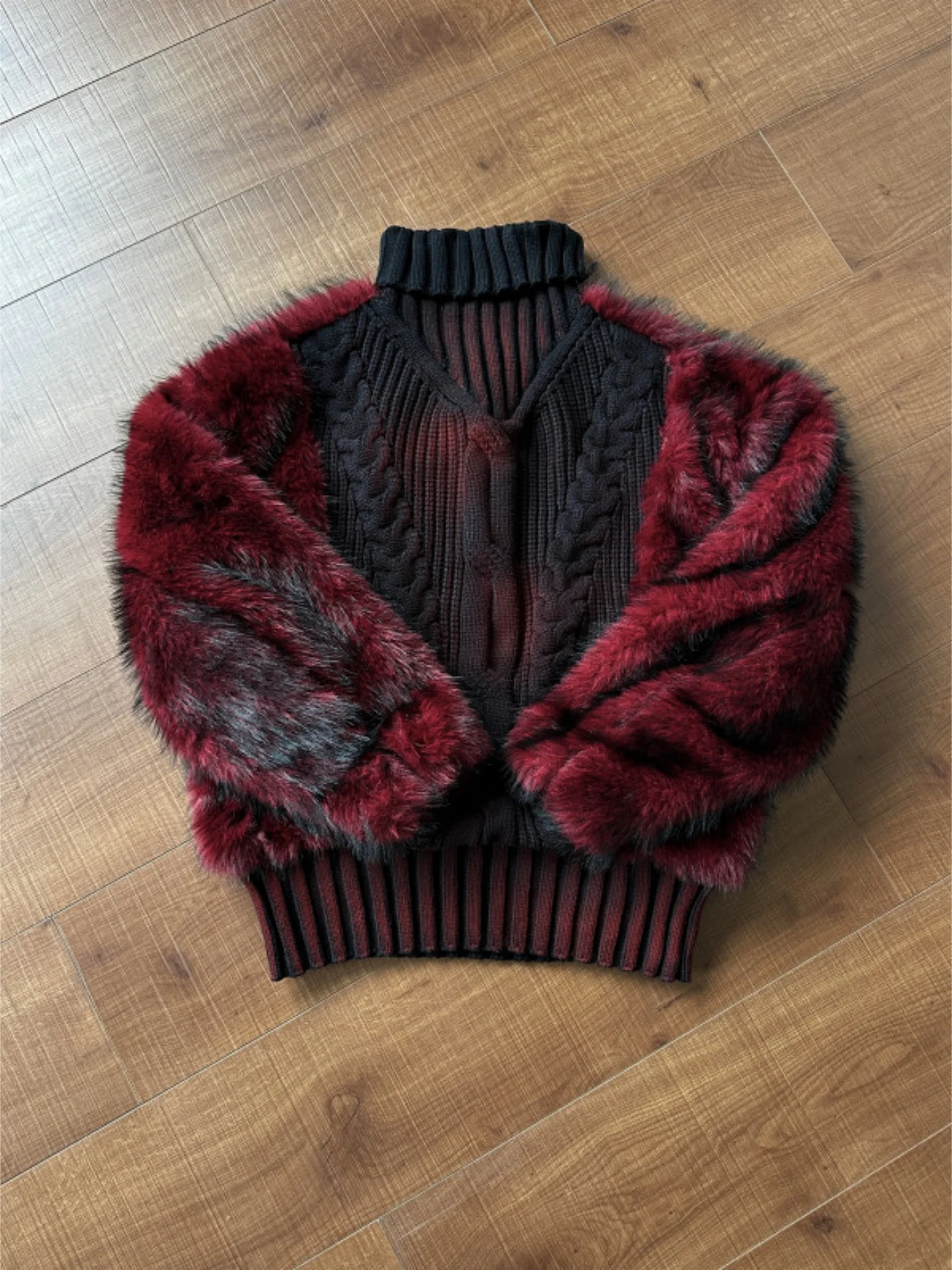 

Мужской утепленный вязаный свитер с высоким воротником и меховыми вставками, зимняя верхняя одежда класса люкс, повседневная одежда для дома, офиса и активного отдыха