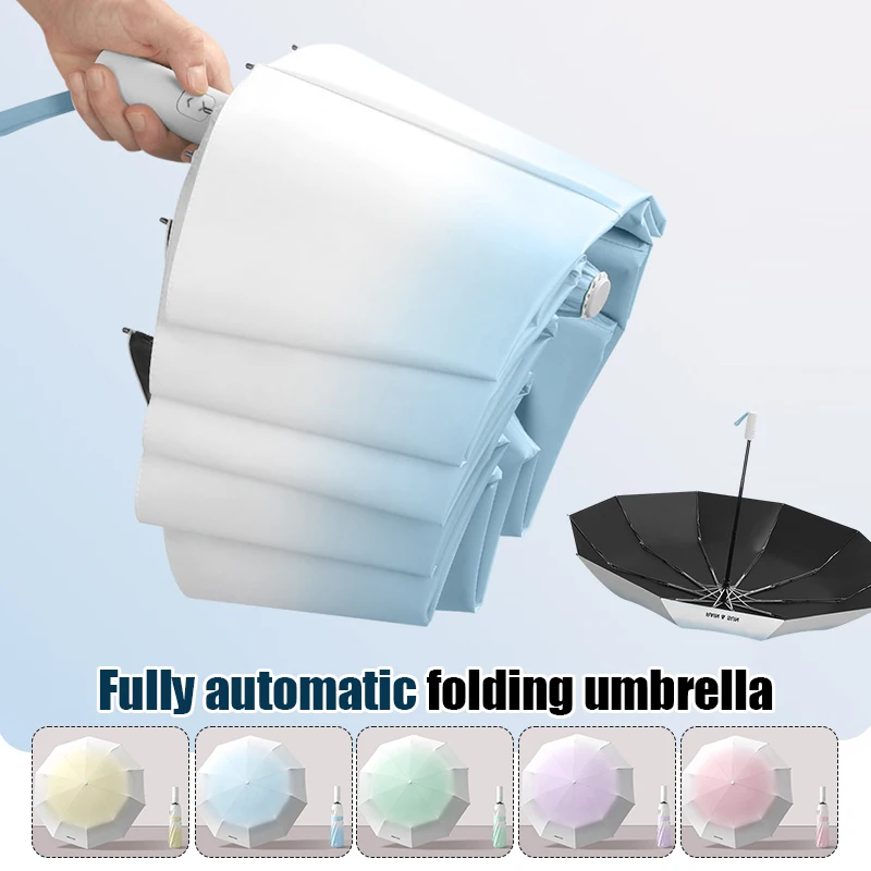 

3 Folding 10 Ribs Automatic Umbrella Women Gradient Portable Umbrella Anti UV Sunny And Rainy Vinyl Sunshade Windproof Umbrellas