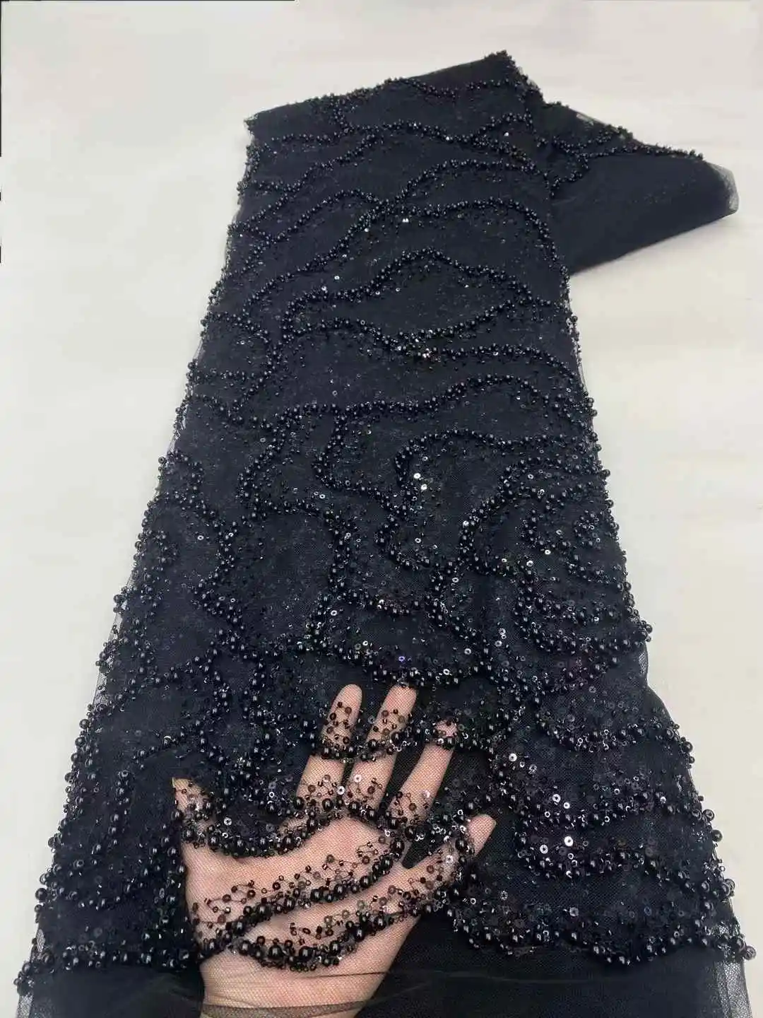 แอฟริกันผ้าลูกไม้Tulleผ้า 2025 ภาษาฝรั่งเศสคําตาข่ายลูกปัดผ้าเย็บปักถักร้อยลูกไม้Tulleตาข่ายไนจีเรียชุด 5 หลา