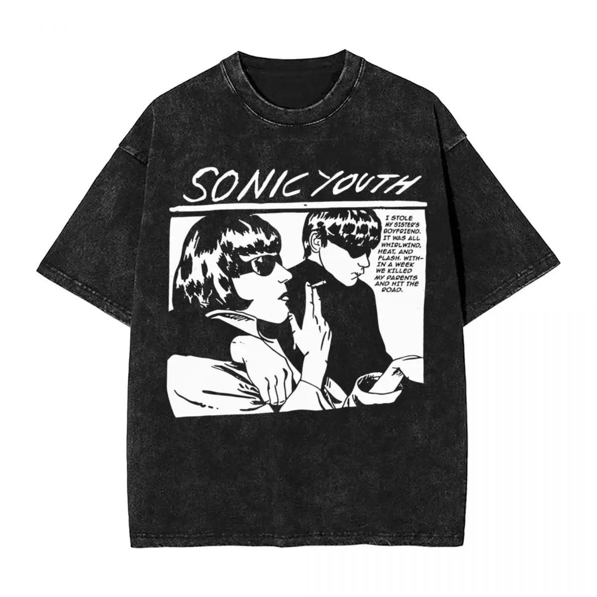 Couple Washed T Shirt Streetwear Hip Hop Novelty T-Shirt Sonic Youth Rock Band Punk Tee Shirt Men Women Short Sleeve Oversize