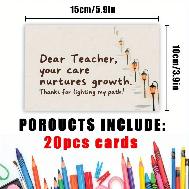 20pcs Teacher's Day Thank-you Card - Heartfelt Teacher Thanks - Black and Orange Lighting Design - Thank You Card