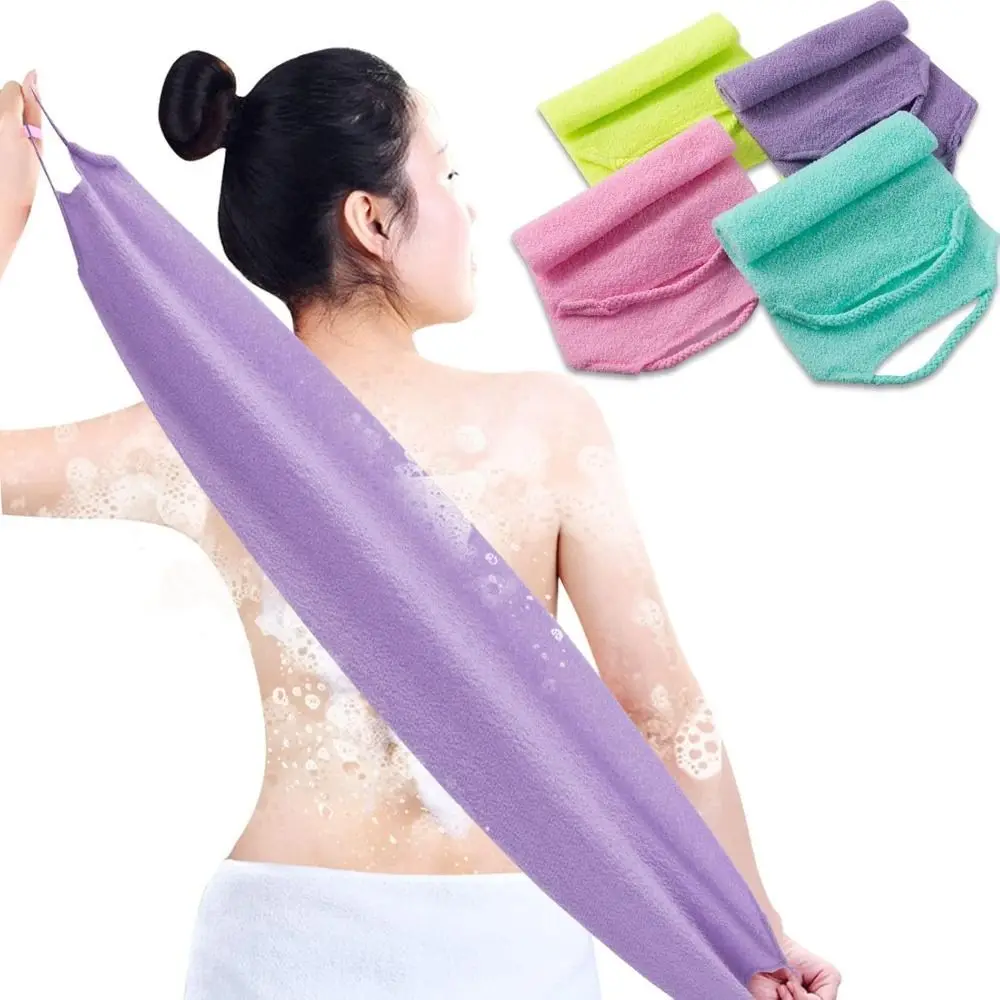 with Handles Exfoliating Back Washers Scrub Stretchable Nylon Backs Scrubber Cloth Towels Double-Sided Body Exfoliator