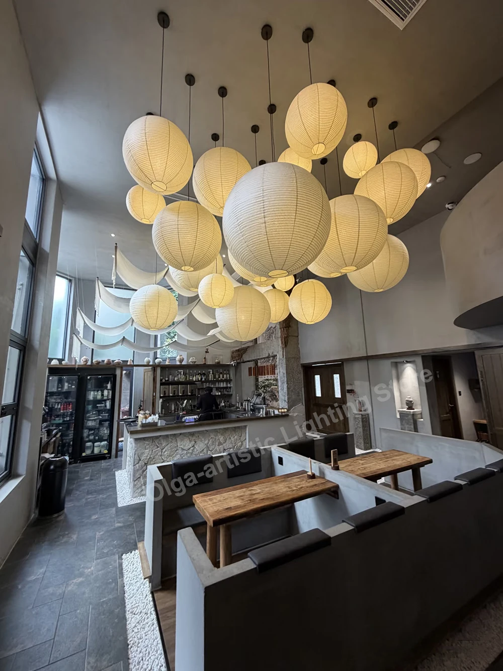 Modern classic Elegant Paper Sphere Pendant Lights Led, Nordic Round Minimalist Light Fixture for Living Room Kitchen Island