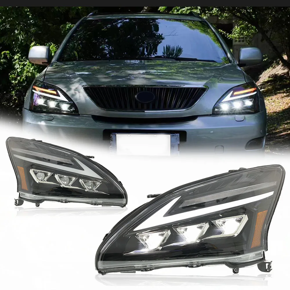 

Стайлинговые светодиодные фары для LEXUS RX 03-08, 3-объективный стиль, светодиодные DRL, автомобильные фары в сборе, аксессуары для сигнала, модифицированная лампа